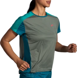 BROOKS Women's Sprint Free Short Sleeve 2.0 (367 - Dark Pebble/Lagoon/Nile Green) -Brooks 1A4192EE 4680 4330 9C7B DEC199AAD136