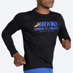BROOKS Men's Distance Graphic Long Sleeve (095 - Black/Heritage) -Brooks 211319 095 mv distance graphic mens long sleeve running shirt