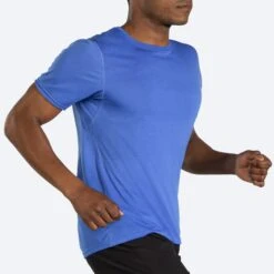 BROOKS Men's Distance Short Sleeve (471 - Heather Bluetiful) -Brooks 211323 471 mv distance mens short sleeve running shirt