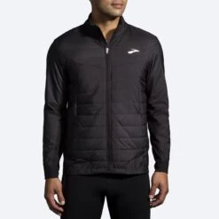 BROOKS Men's Shield Hybrid Jacket 2.0 (001 - Black) -Brooks 211415 001 mf shield hybrid jacket mens running jacket