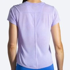 BROOKS Women's Distance Graphic Short Sleeve (597 - Heather Violet Dash/Run Day) -Brooks 221541 597 mb distance graphic womens short sleeve running shirt
