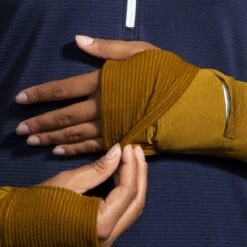 BROOKS Women's Notch Thermal Hoodie 2.0 (398 - Burnt Olive/Navy/Ice Blue) -Brooks 221568 398 d2 notch thermal hoodie womens long sleeve running shirt