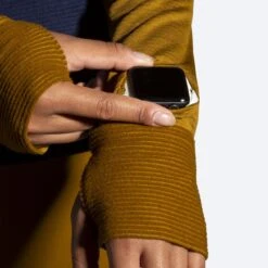 BROOKS Women's Notch Thermal Hoodie 2.0 (398 - Burnt Olive/Navy/Ice Blue) -Brooks 221568 398 d4 notch thermal hoodie womens long sleeve running shirt