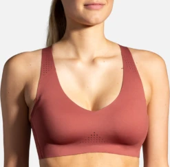 BROOKS Women's Dare V Neck Run Bra (691 - Terracotta/Fluoro Pink) -Brooks 350079 691 MF Dare V Neck Run Bra