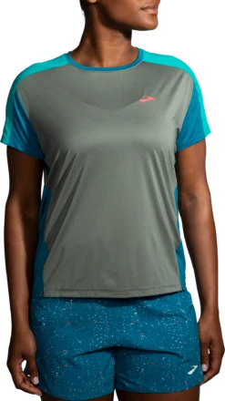 BROOKS Women's Sprint Free Short Sleeve 2.0 (367 - Dark Pebble/Lagoon/Nile Green)