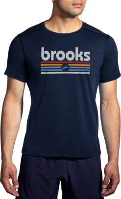 Men's Distance Short Sleeve 2.0 (496 - Heather Navy/Brooks Track Stripe)