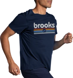Men's Distance Short Sleeve 2.0 (496 - Heather Navy/Brooks Track Stripe) -Brooks 7EF7FD81 4CBD 458E 8D07 0981921AF84B