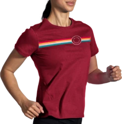 BROOKS Women's Distance Short Sleeve 2.0 (685 - Heather Razzmatazz/Rainbow Stripe) -Brooks 8DD9A714 EE71 460D A43B DC505D054906