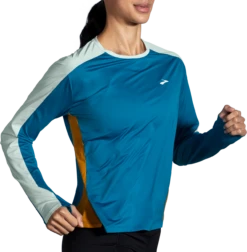 BROOKS Women's Sprint Free Long Sleeve 2.0 (433 - Pacific/Lightest Sky/Ochre) -Brooks F022BDF7 004F 4E6F B092 2CFA8E6A949D